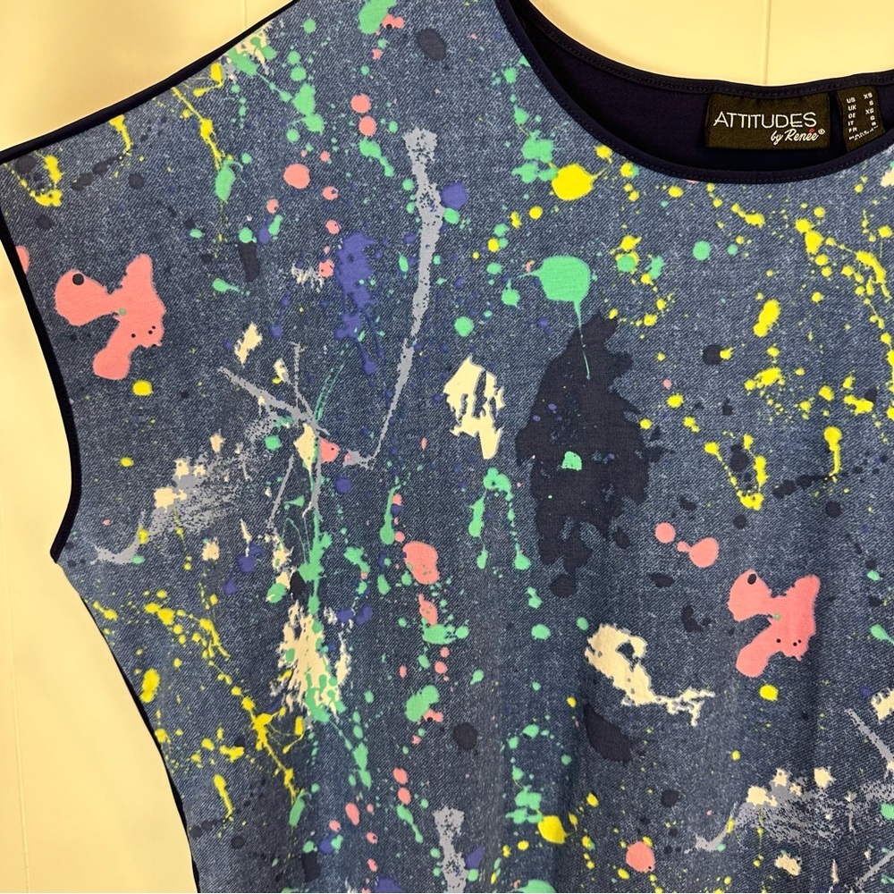 Retro 80’s Paint Splatter Mixed Media Top Women’s Size S - Picture 4 of 9